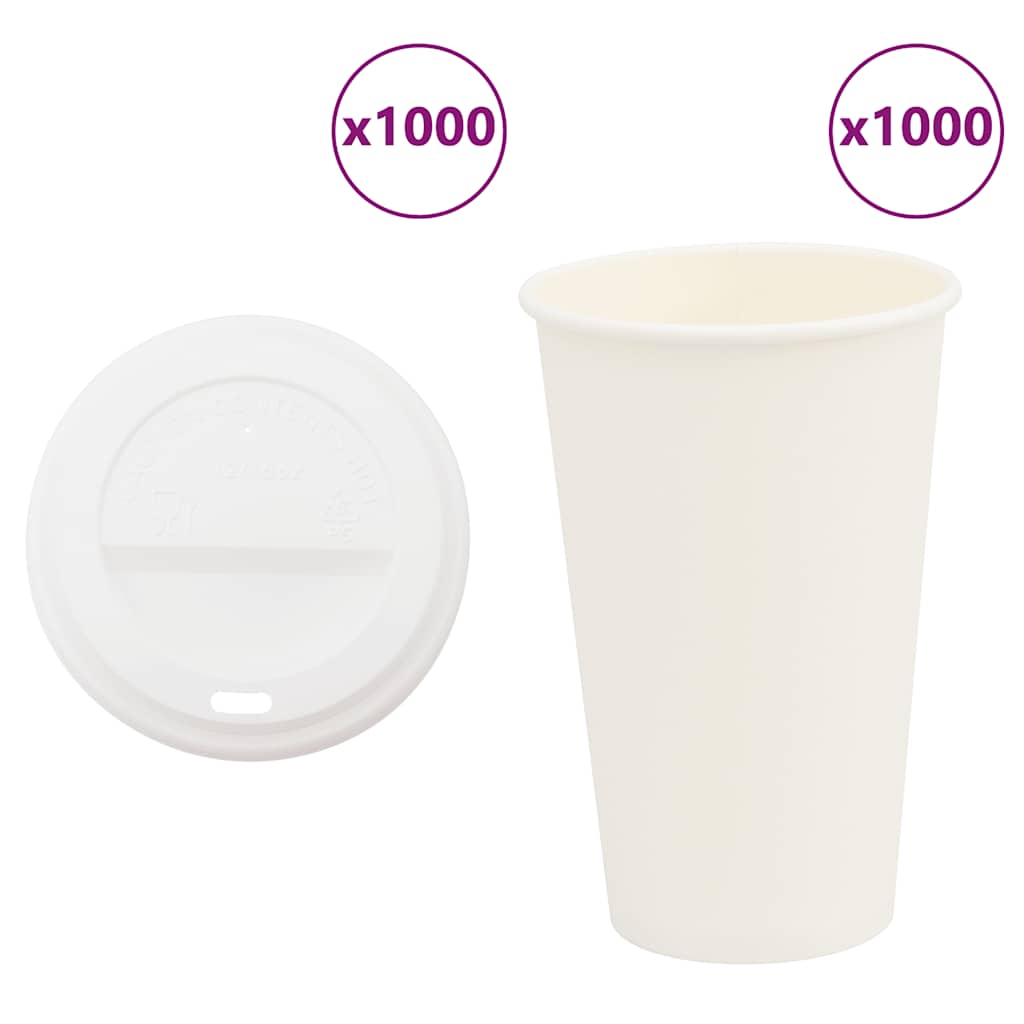 vidaXL Papierowe kubki z pokrywkami, 1000 szt., 16oz, 400ml