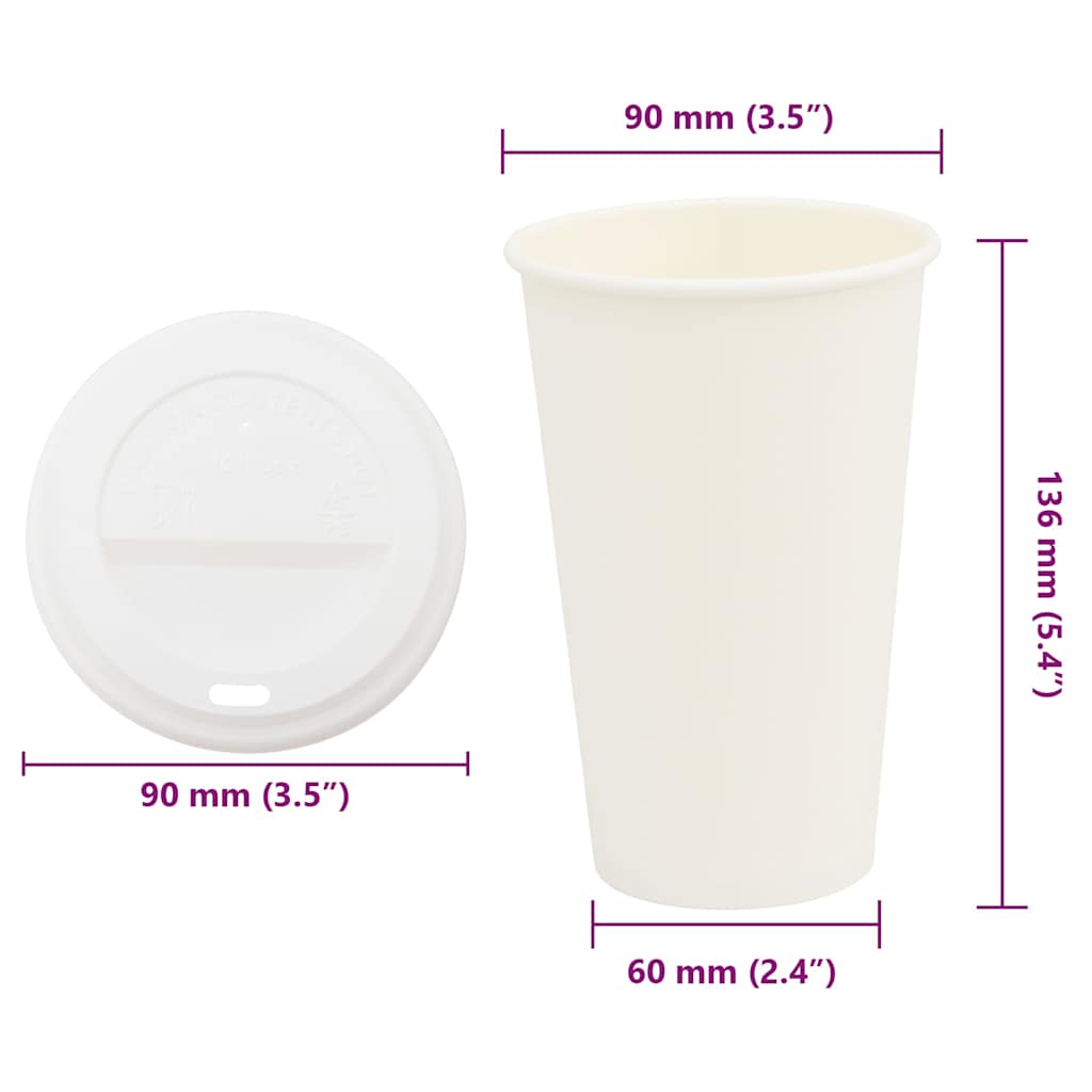 vidaXL Papierowe kubki z pokrywkami, 1000 szt., 16oz, 400ml