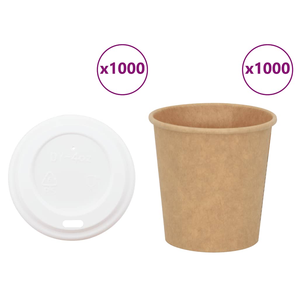 vidaXL Papierowe kubki z pokrywkami, 1000 szt., 4oz, 100ml