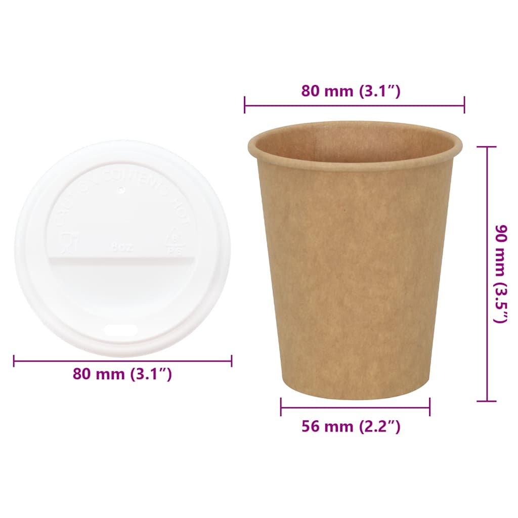 vidaXL Papierowe kubki z pokrywkami, 1000 szt., 8oz, 200ml