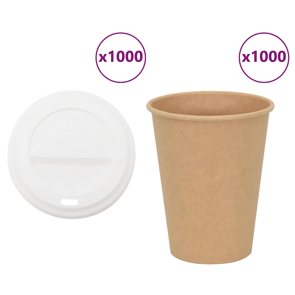 vidaXL Papierowe kubki z pokrywkami, 1000 szt., 12oz, 300ml