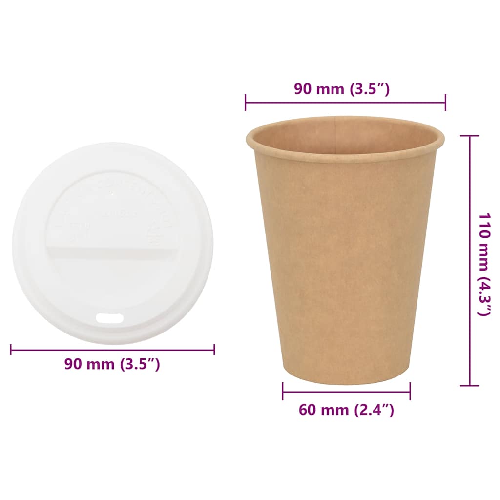 vidaXL Papierowe kubki z pokrywkami, 1000 szt., 12oz, 300ml
