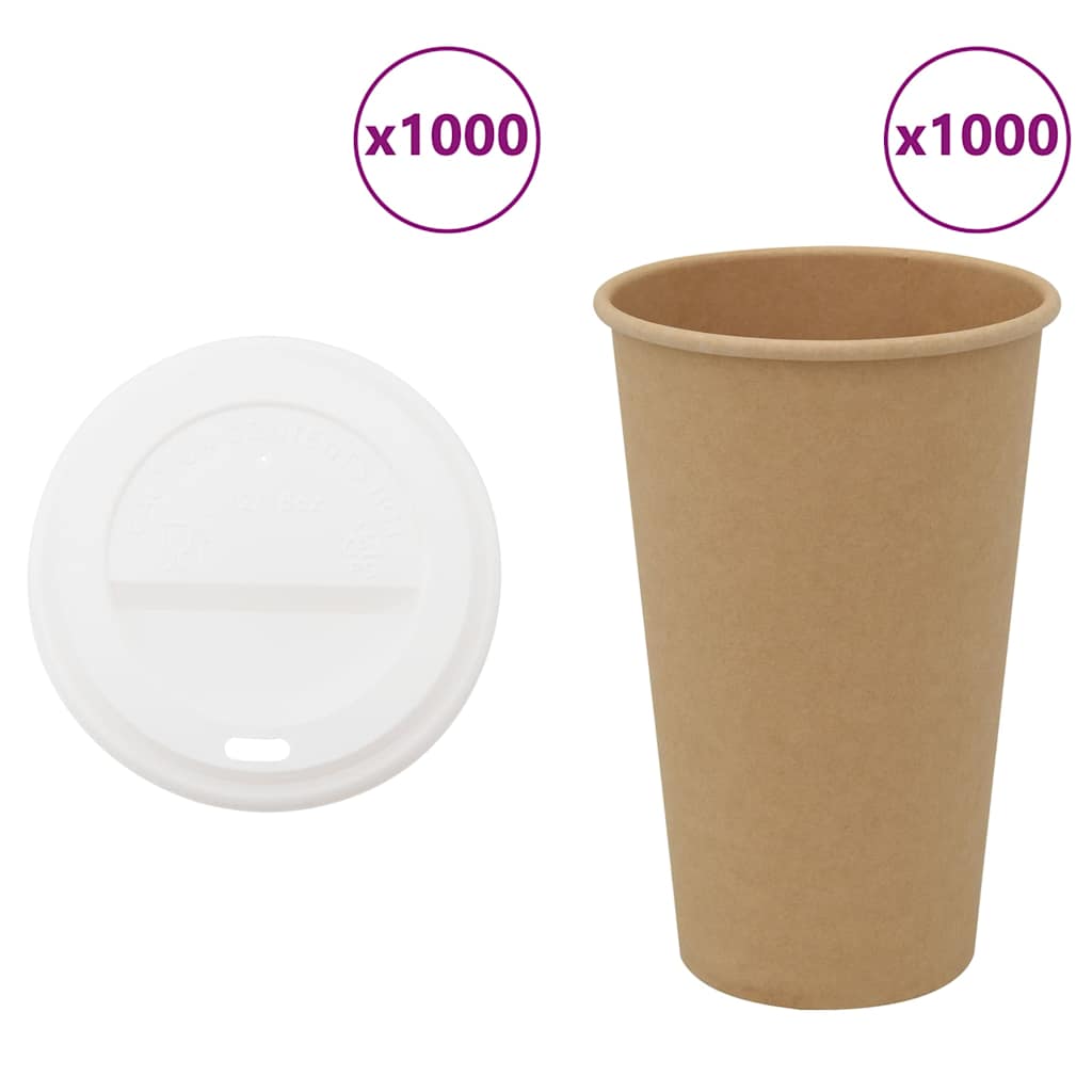 vidaXL Papierowe kubki z pokrywkami, 1000 szt., 16oz, 400ml