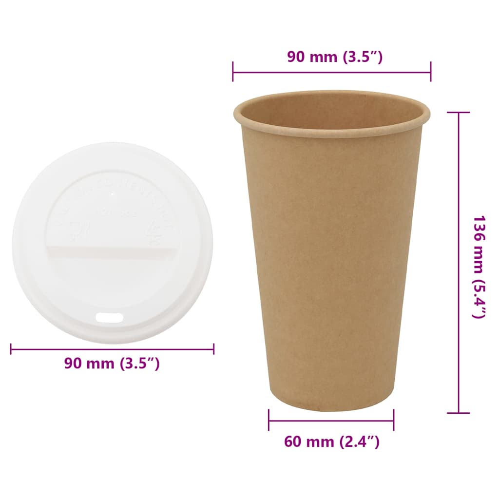 vidaXL Papierowe kubki z pokrywkami, 1000 szt., 16oz, 400ml