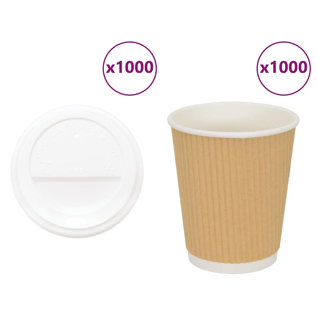 vidaXL Papierowe kubki z pokrywkami, 1000 szt., 8oz, 200ml