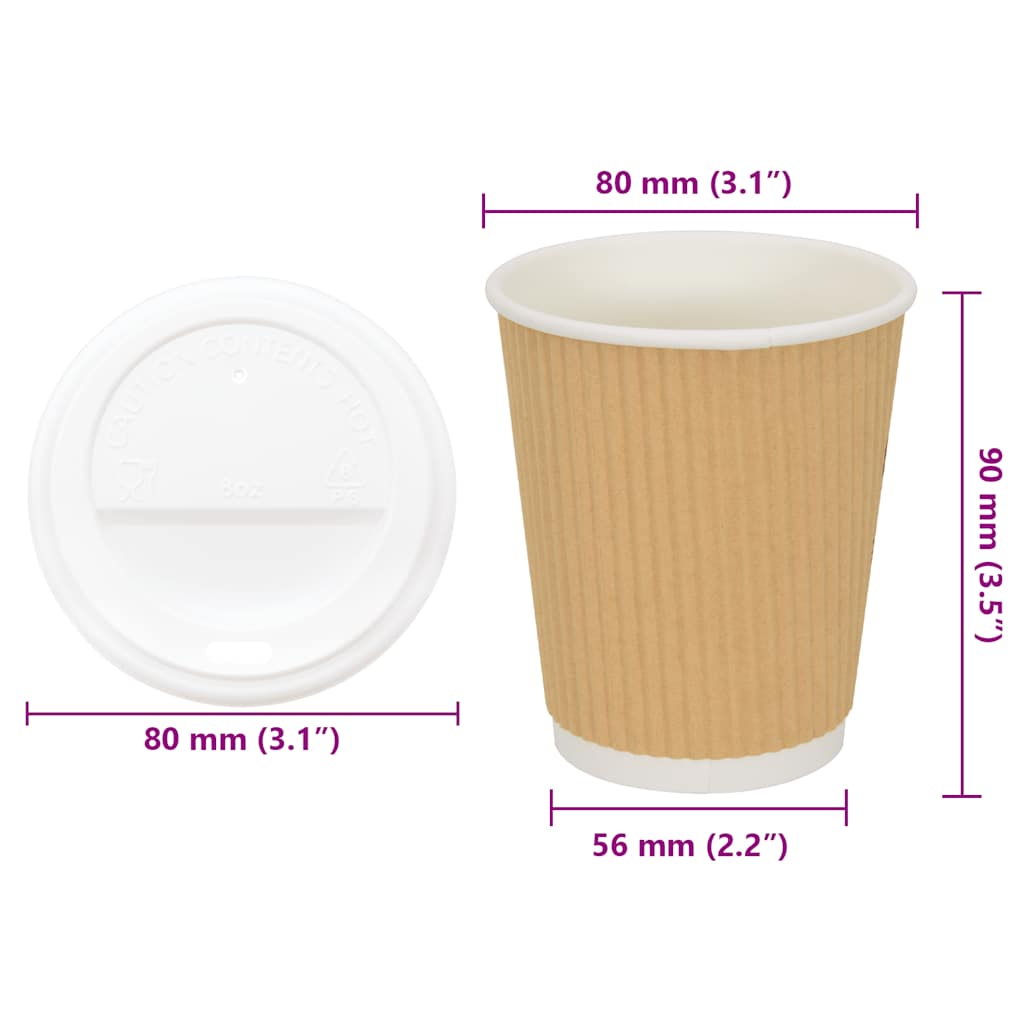 vidaXL Papierowe kubki z pokrywkami, 1000 szt., 8oz, 200ml