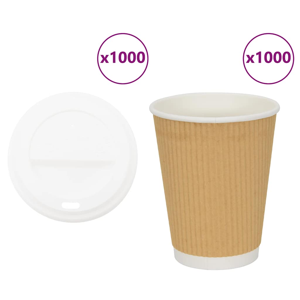 vidaXL Papierowe kubki z pokrywkami, 1000 szt., 12oz, 300ml