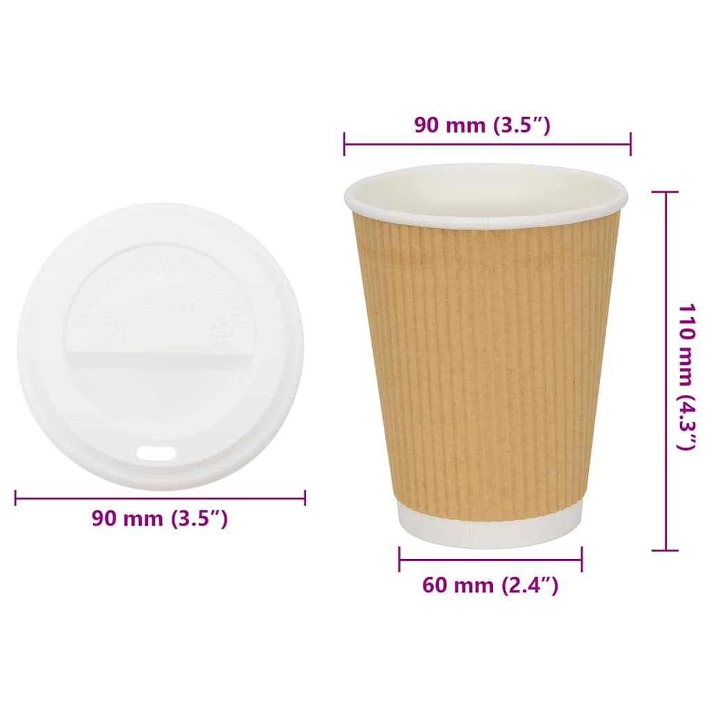 vidaXL Papierowe kubki z pokrywkami, 1000 szt., 12oz, 300ml