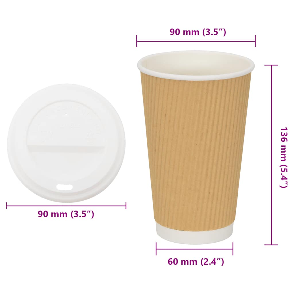 vidaXL Papierowe kubki z pokrywkami, 1000 szt., 16oz, 400ml