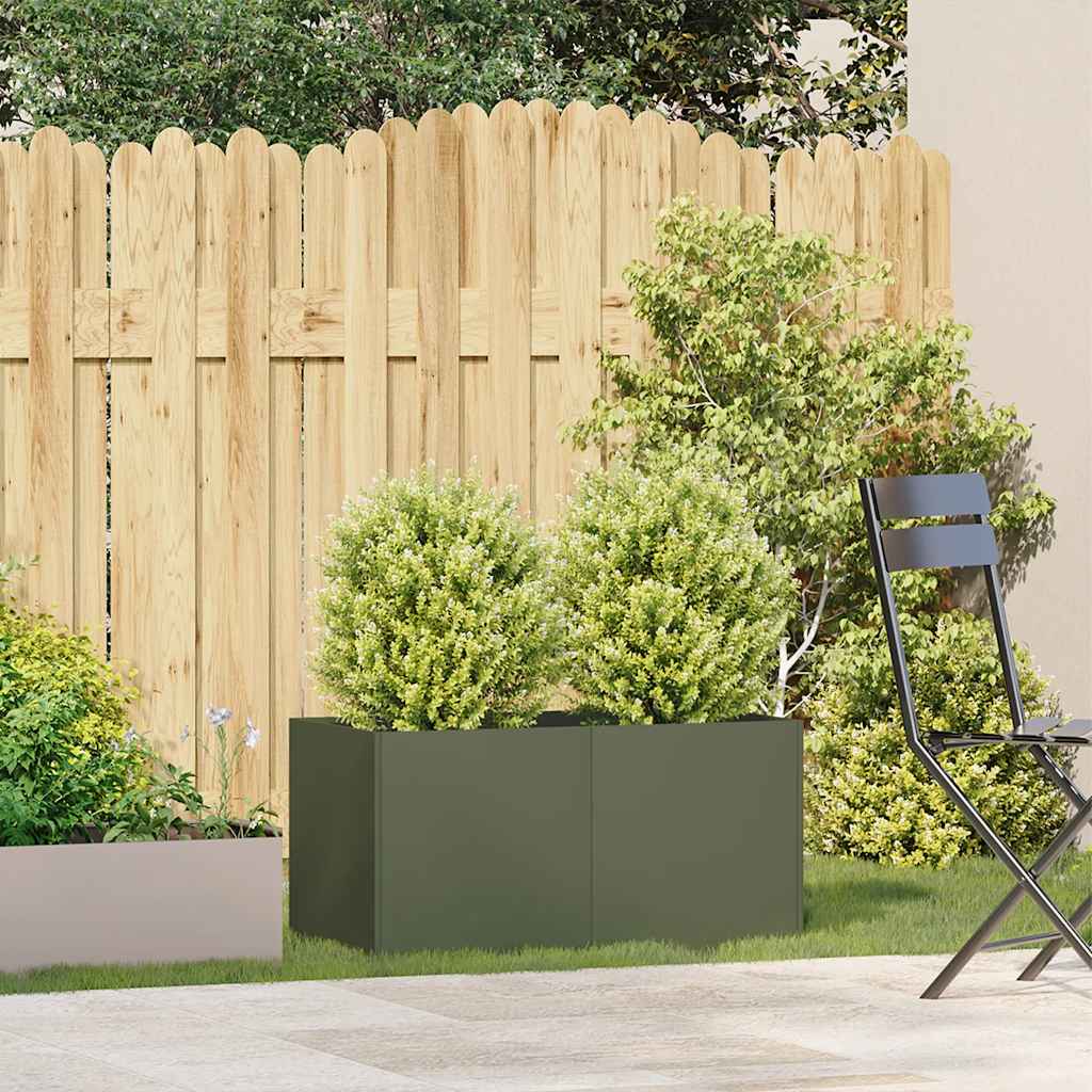 vidaXL Donica, oliwkowa, 80x40x40 cm, stal walcowana na zimno