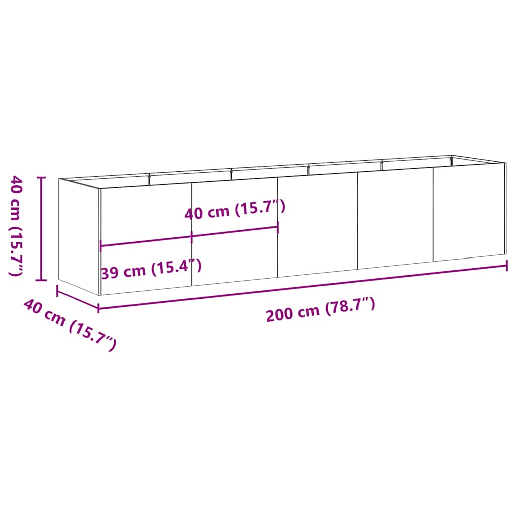 vidaXL Doniczka 200x40x40 cm Stal ocynkowana