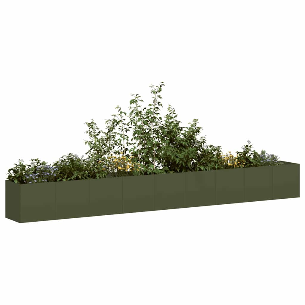 vidaXL Donica, oliwkowa, 360x40x40 cm, stal walcowana na zimno