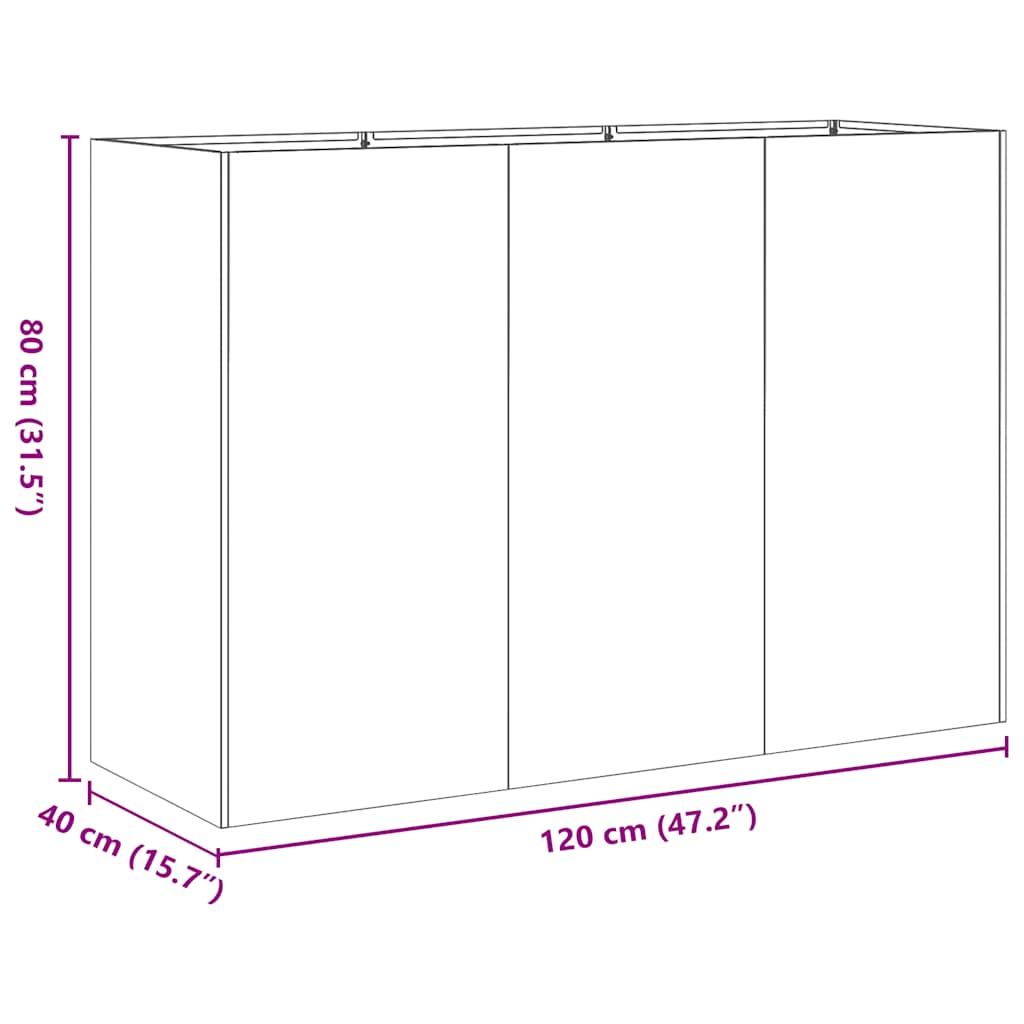 vidaXL Doniczka Czarna 120x40x80 cm Stal walcowana na zimno