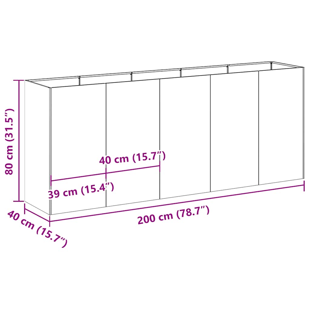vidaXL Donica, czarna, 200x40x80 cm, stal walcowana na zimno