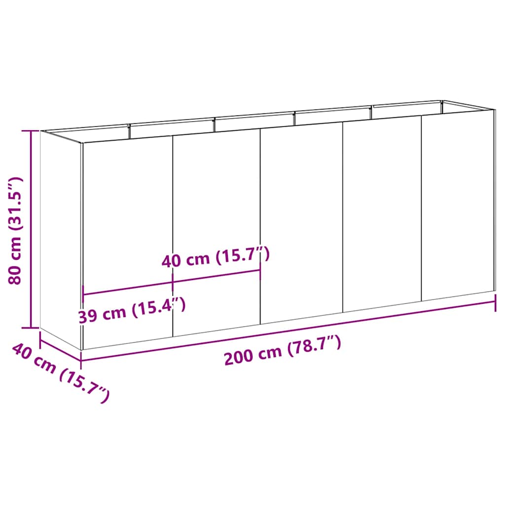 vidaXL Donica, oliwkowa, 200x40x80 cm, stal walcowana na zimno