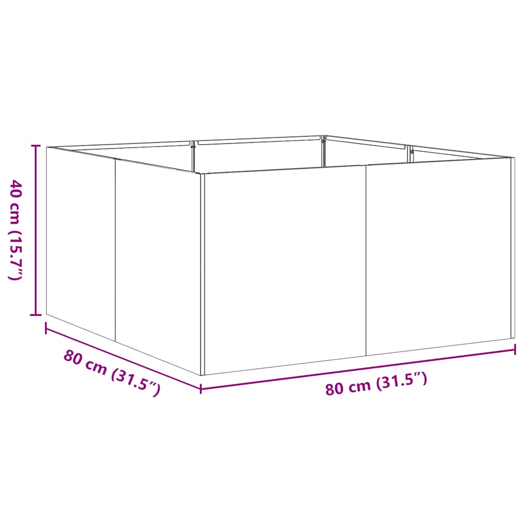 vidaXL Donica, 80x80x40 cm, stal kortenowska