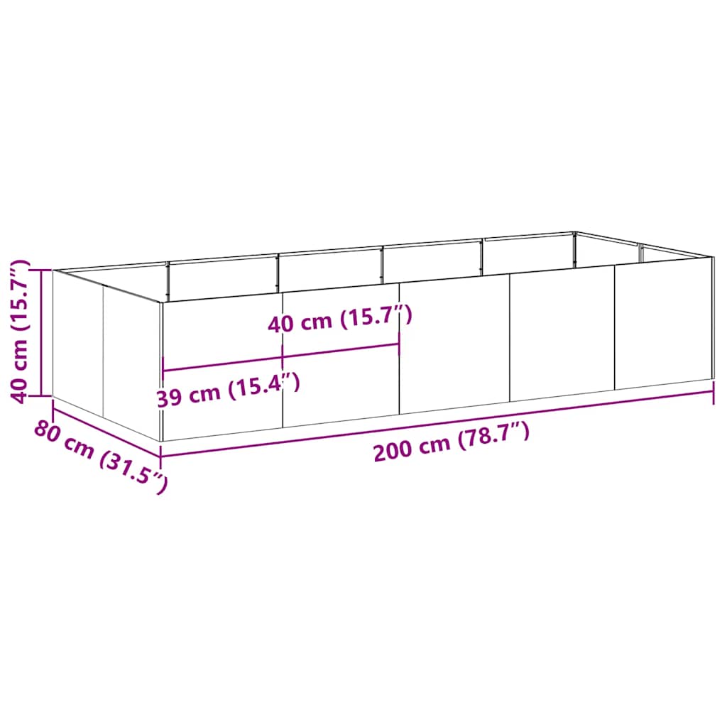 vidaXL Doniczka 200x80x40 cm Stal ocynkowana