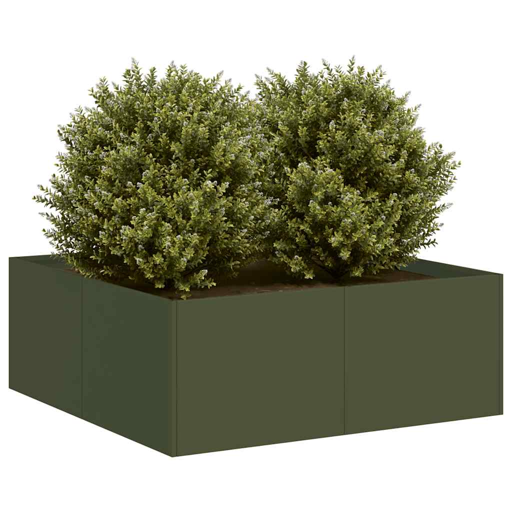 vidaXL Doniczka Oliwkowo-zielona 80x80x30 cm Stal