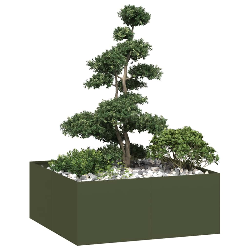 vidaXL Doniczka Oliwkowo-zielona 100x100x40 cm Stal