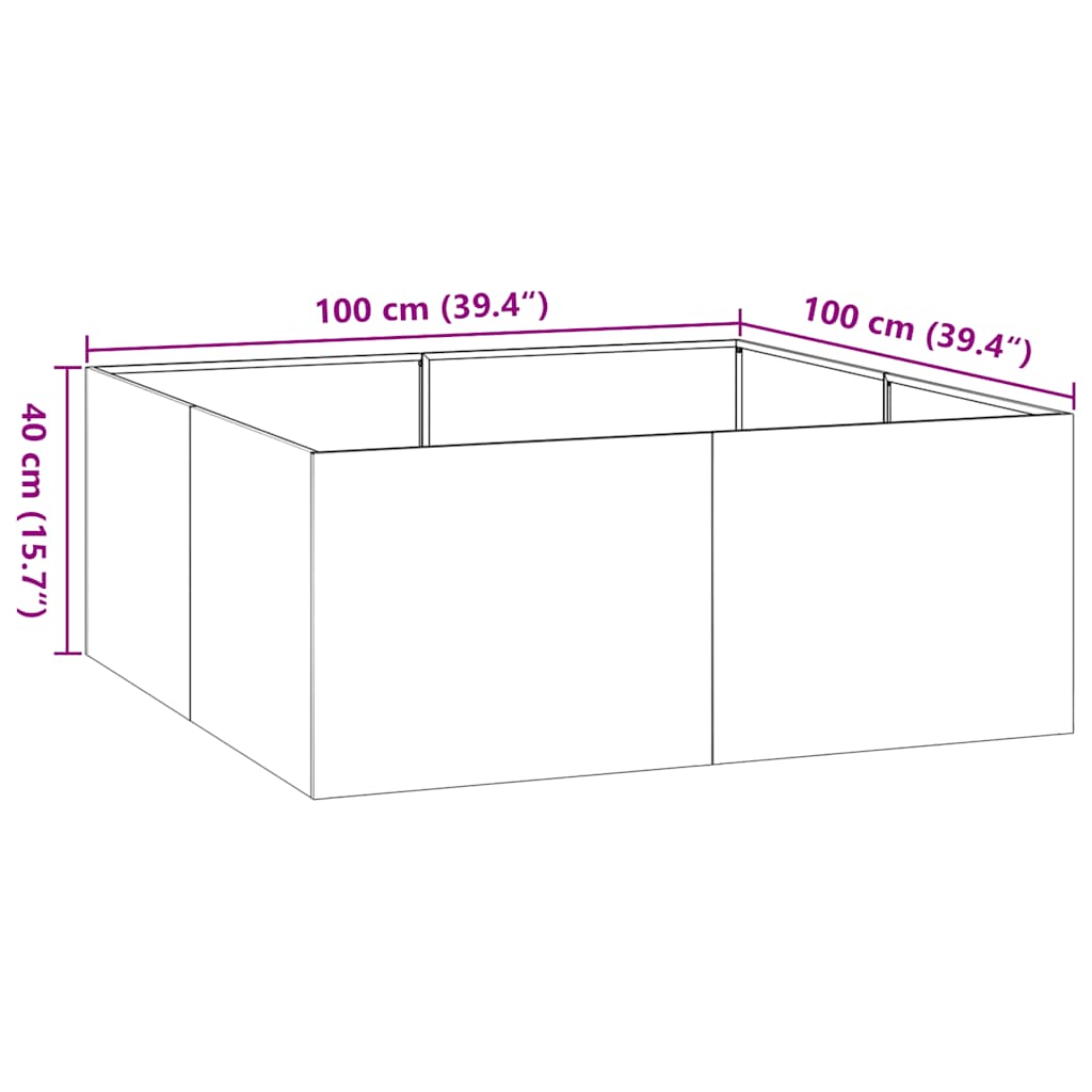 vidaXL Doniczka 100x100x40 cm Stal ocynkowana