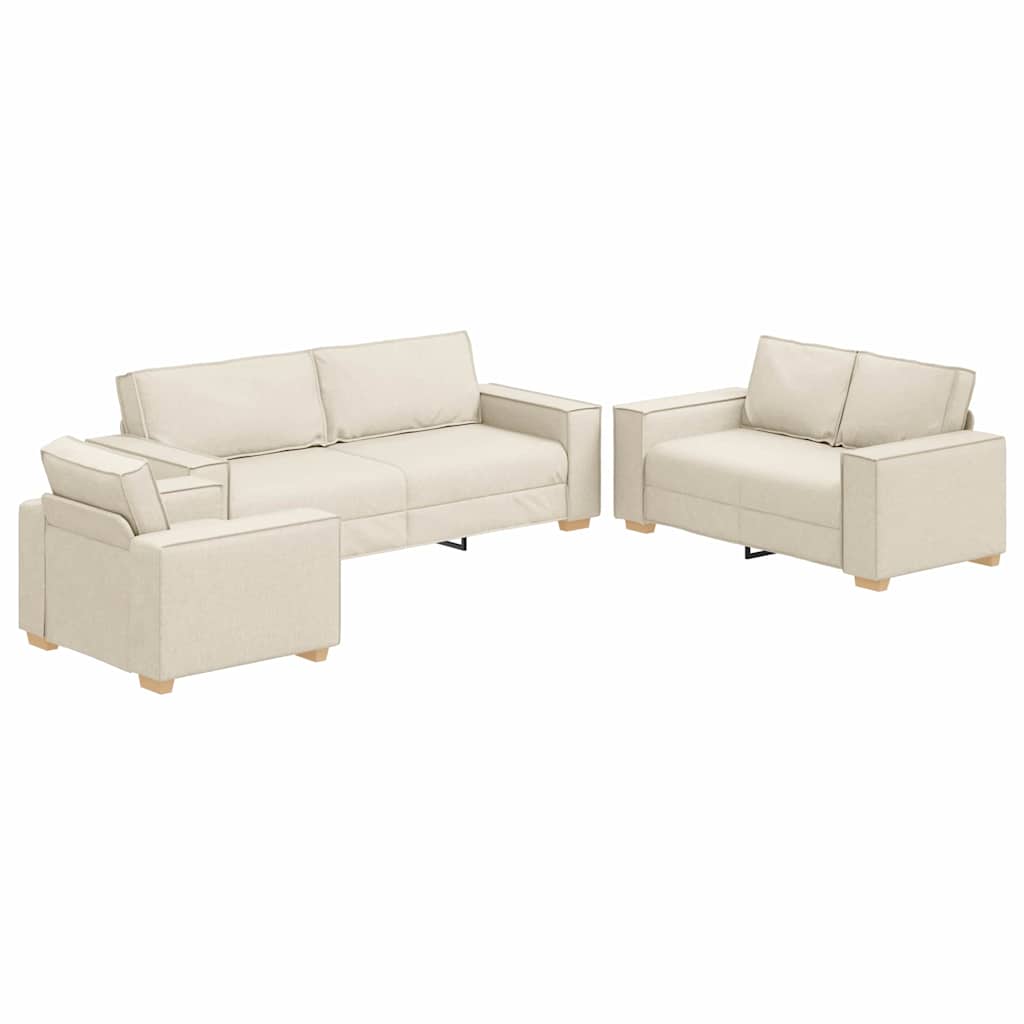 vidaXL Zestaw Sof 3 pcs Beżowy 220 x 80 x 84 cm Tkanina lniana