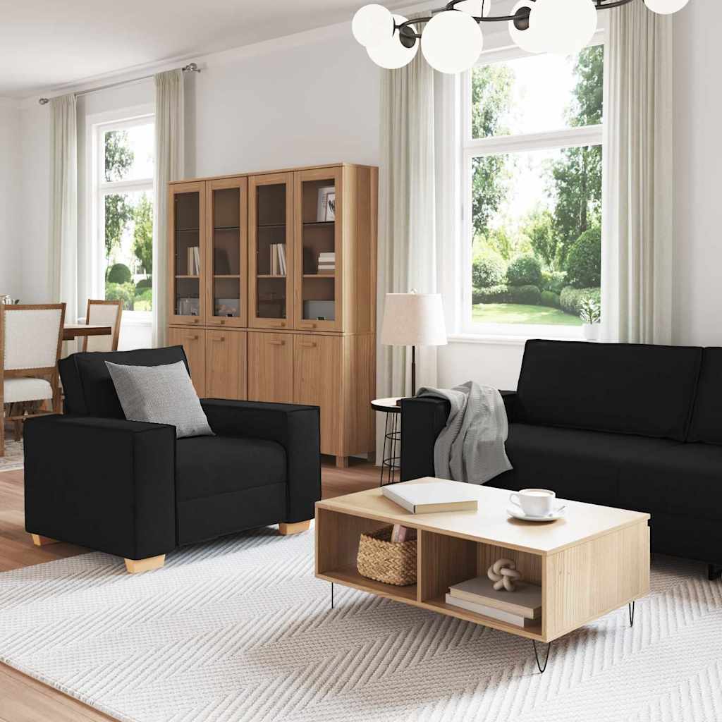 vidaXL Sofa 3 pcs Czarny 220 x 80 x 84 cm Tkanina lniana