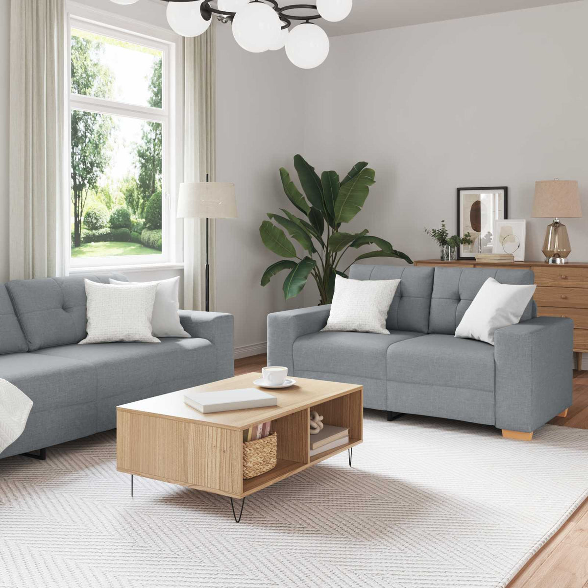 vidaXL Sofa 3 szt. Jasnoszary Tkanina lniana