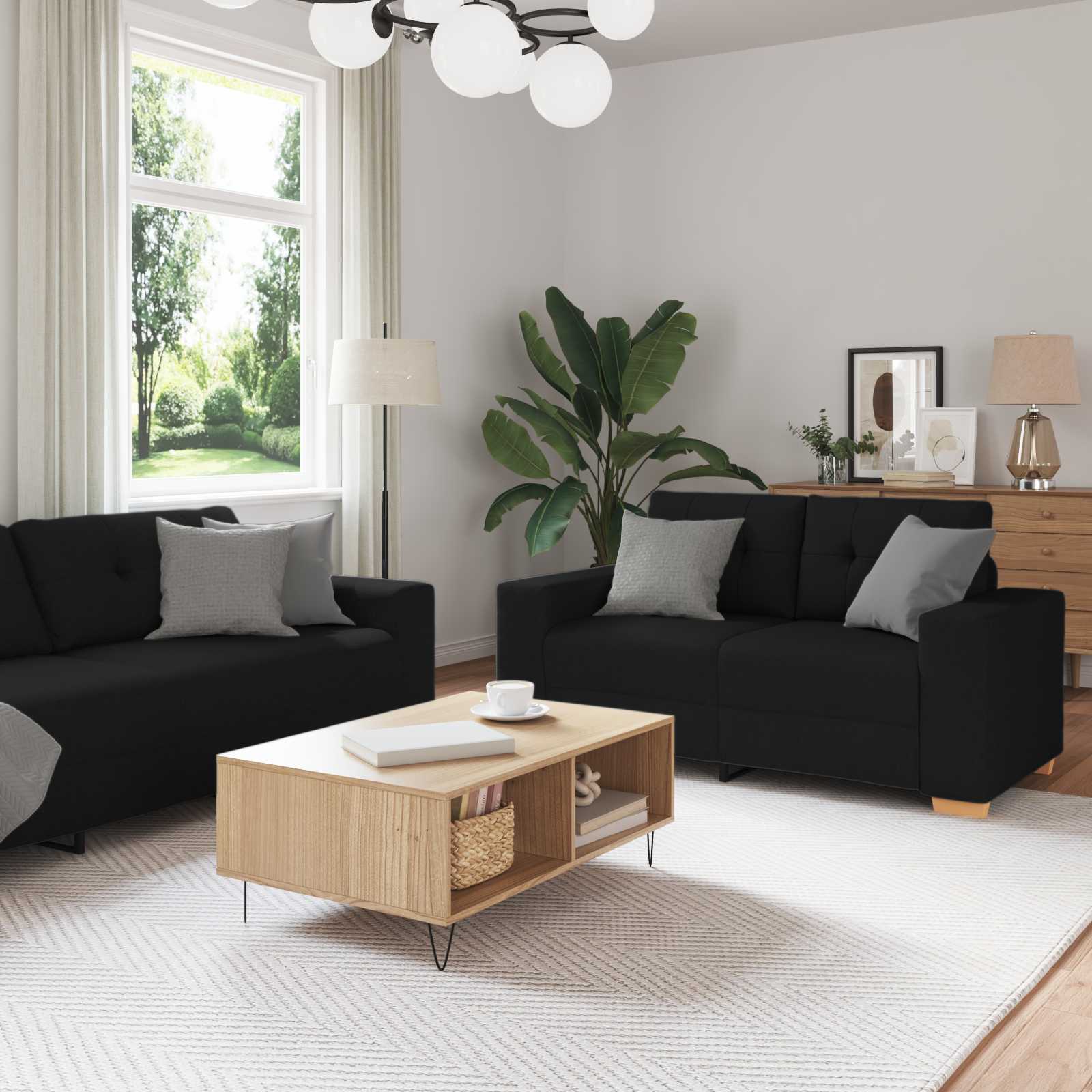 vidaXL Sofa 3 pcs Czarny 221 x 80 x 80 cm Tkanina lniana