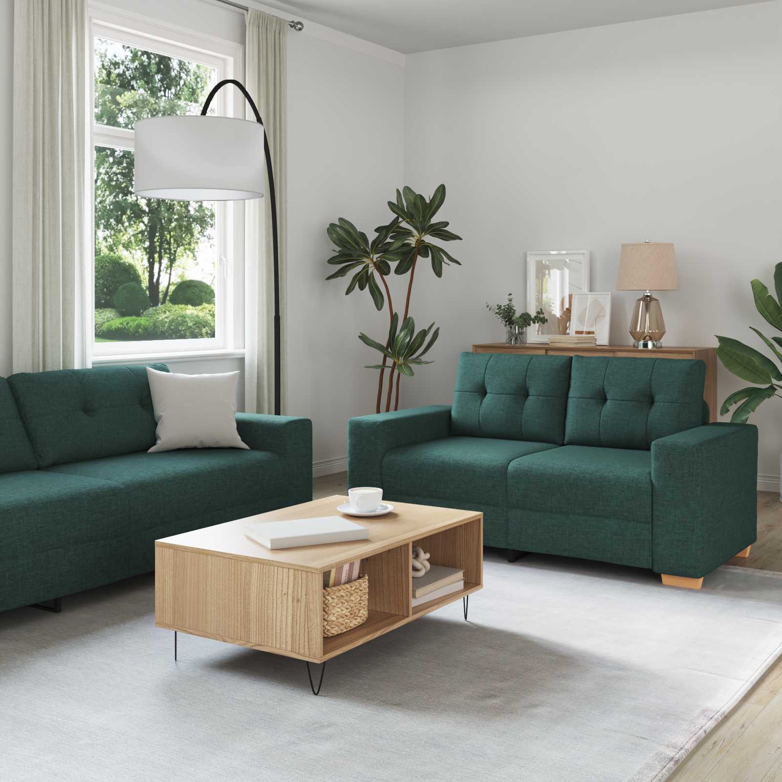 vidaXL Sofa 3 pcs Ciemna zieleń 221 x 80 x 80 cm Tkanina lniana