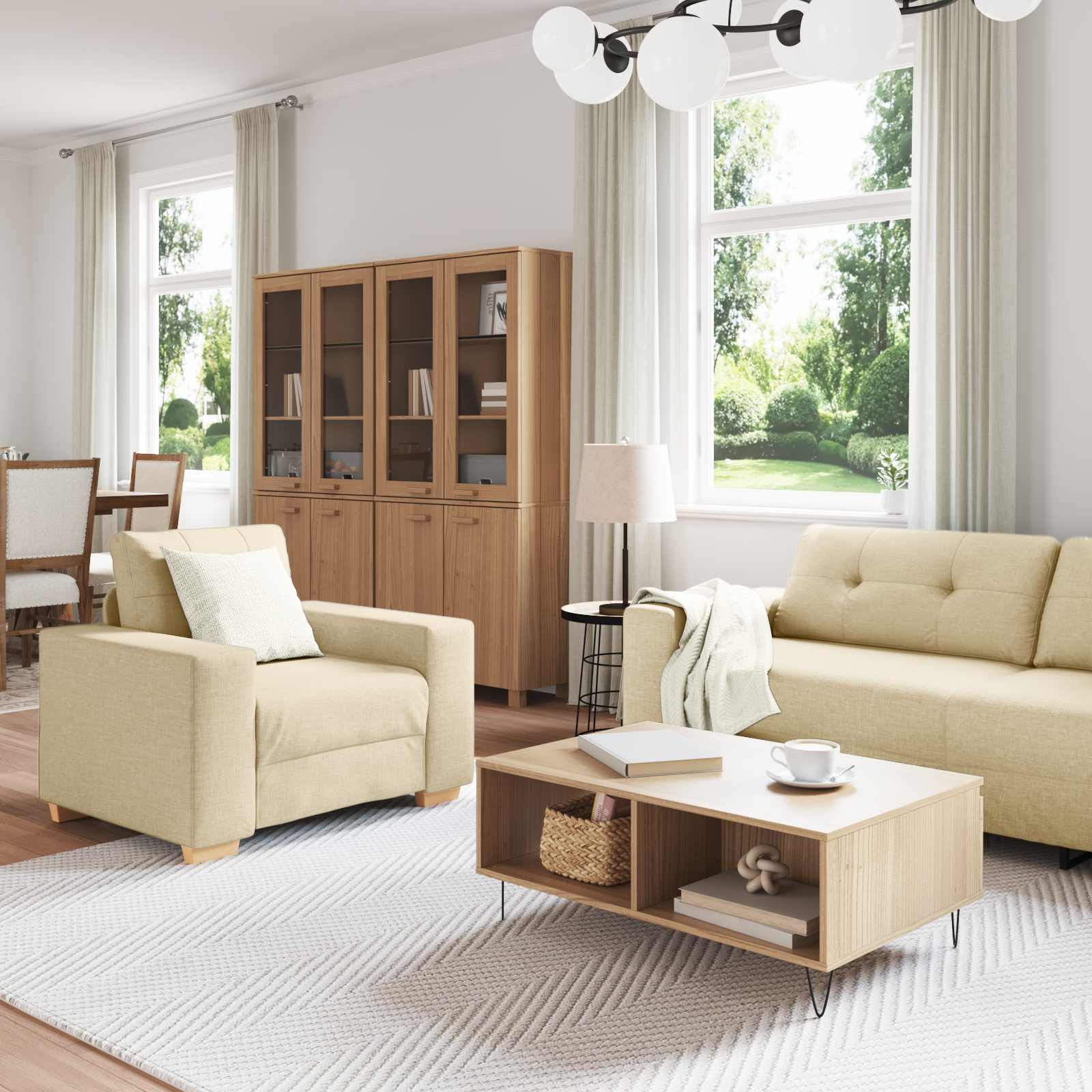 vidaXL Sofa 3 pcs Kremowy 221 x 80 x 80 cm Tkanina lniana