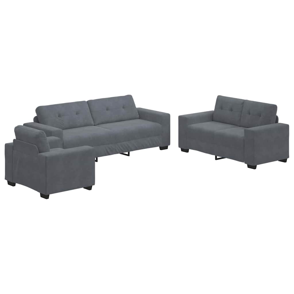 vidaXL Zestaw Sof 3 pcs Ciemnoszary 221 x 80 x 80 cm Aksamit