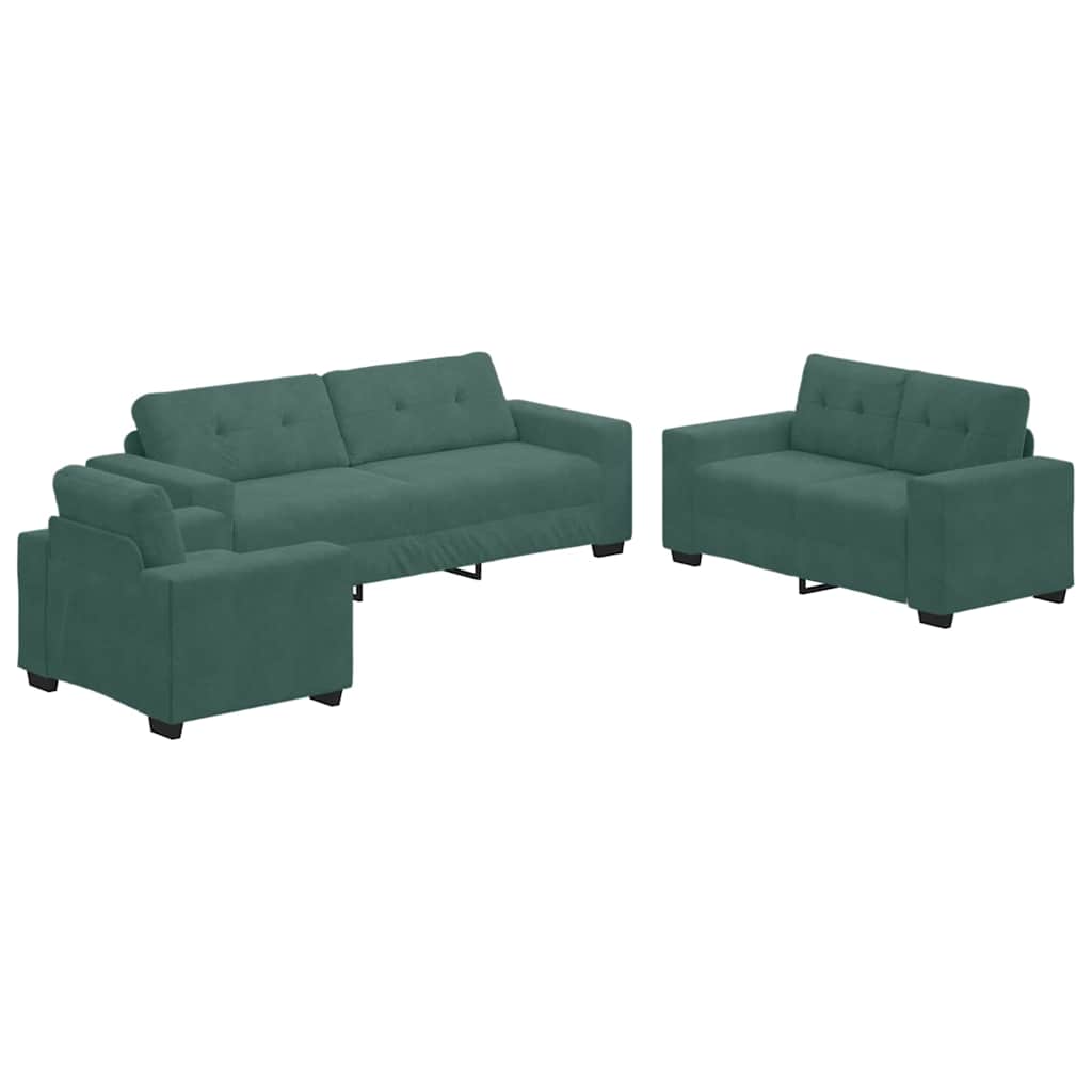 vidaXL Zestaw Sof 3 pcs Ciemna zieleń 221 x 80 x 80 cm Aksamit