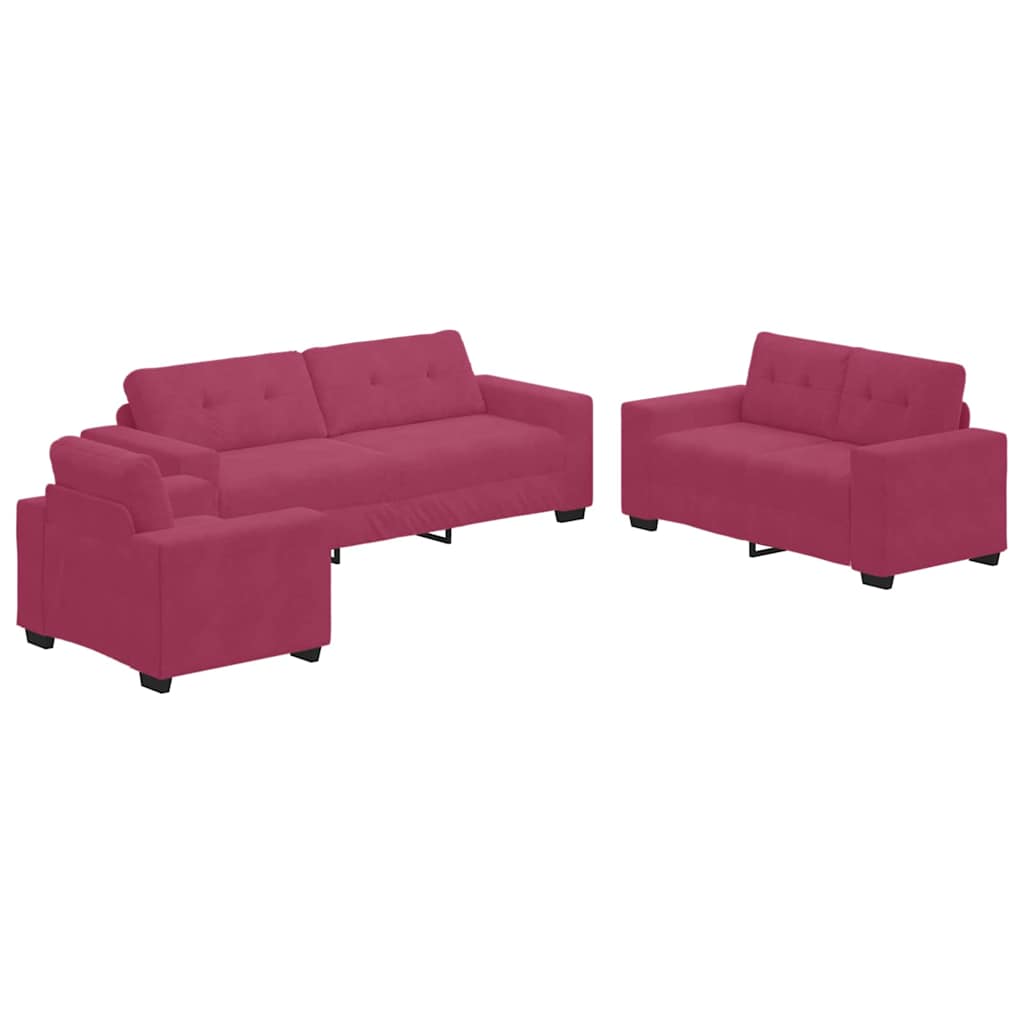 vidaXL Zestaw Sof 3 pcs Czerwony Wiatr 221 x 80 x 80 cm Aksamit
