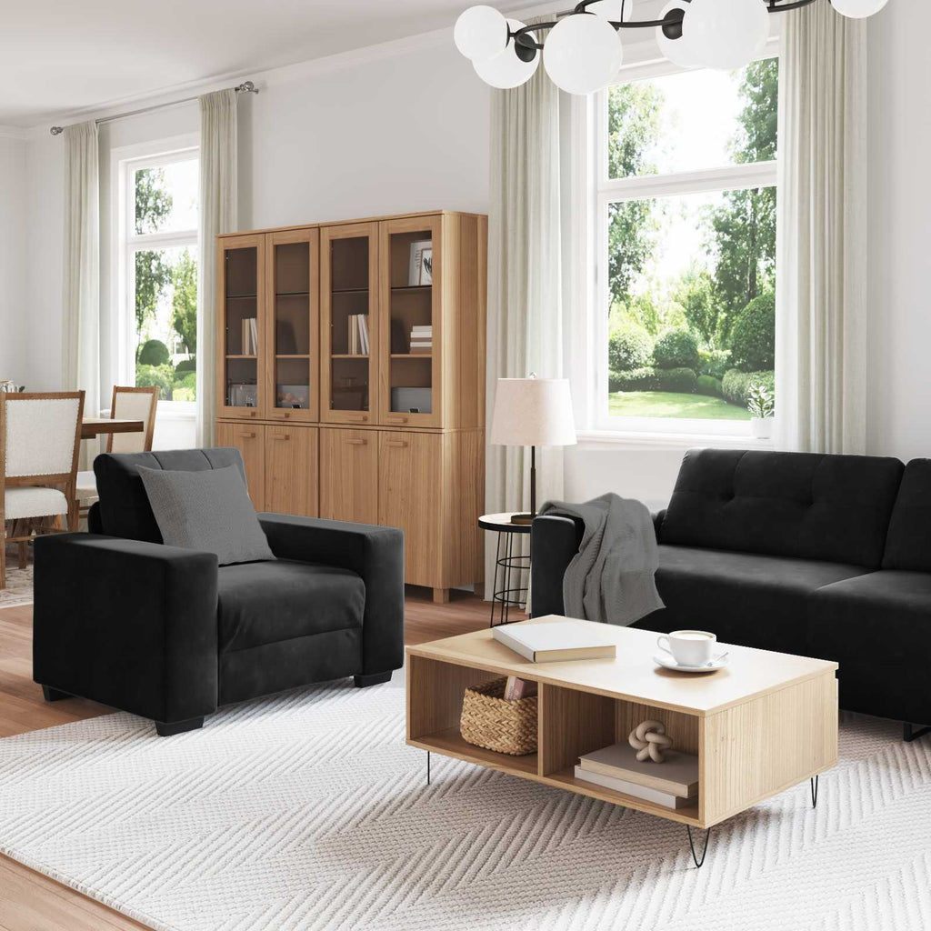 vidaXL Zestaw Sof 3 pcs Czarny 221 x 80 x 80 cm Aksamit
