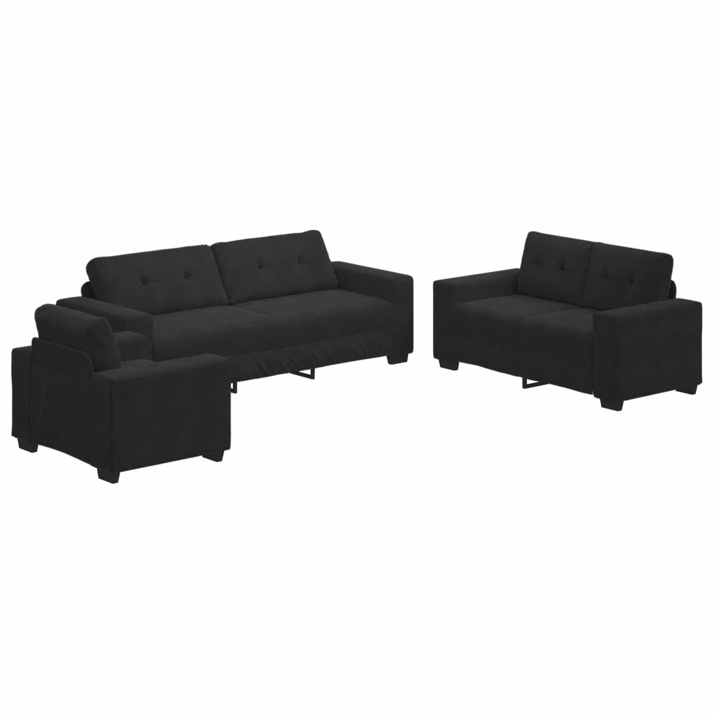 vidaXL Zestaw Sof 3 pcs Czarny 221 x 80 x 80 cm Aksamit
