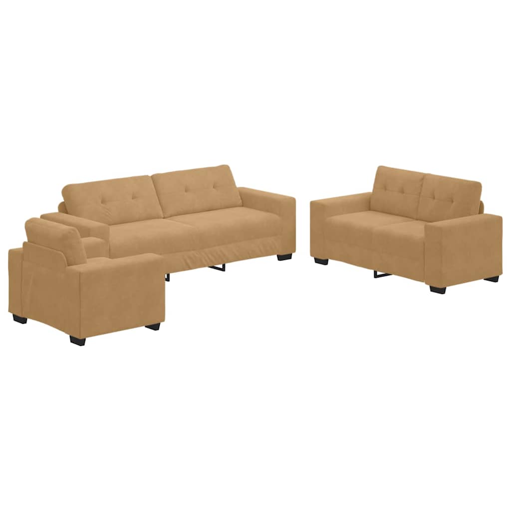 vidaXL Zestaw Sof 3 pcs Brązowy 221 x 80 x 80 cm Aksamit