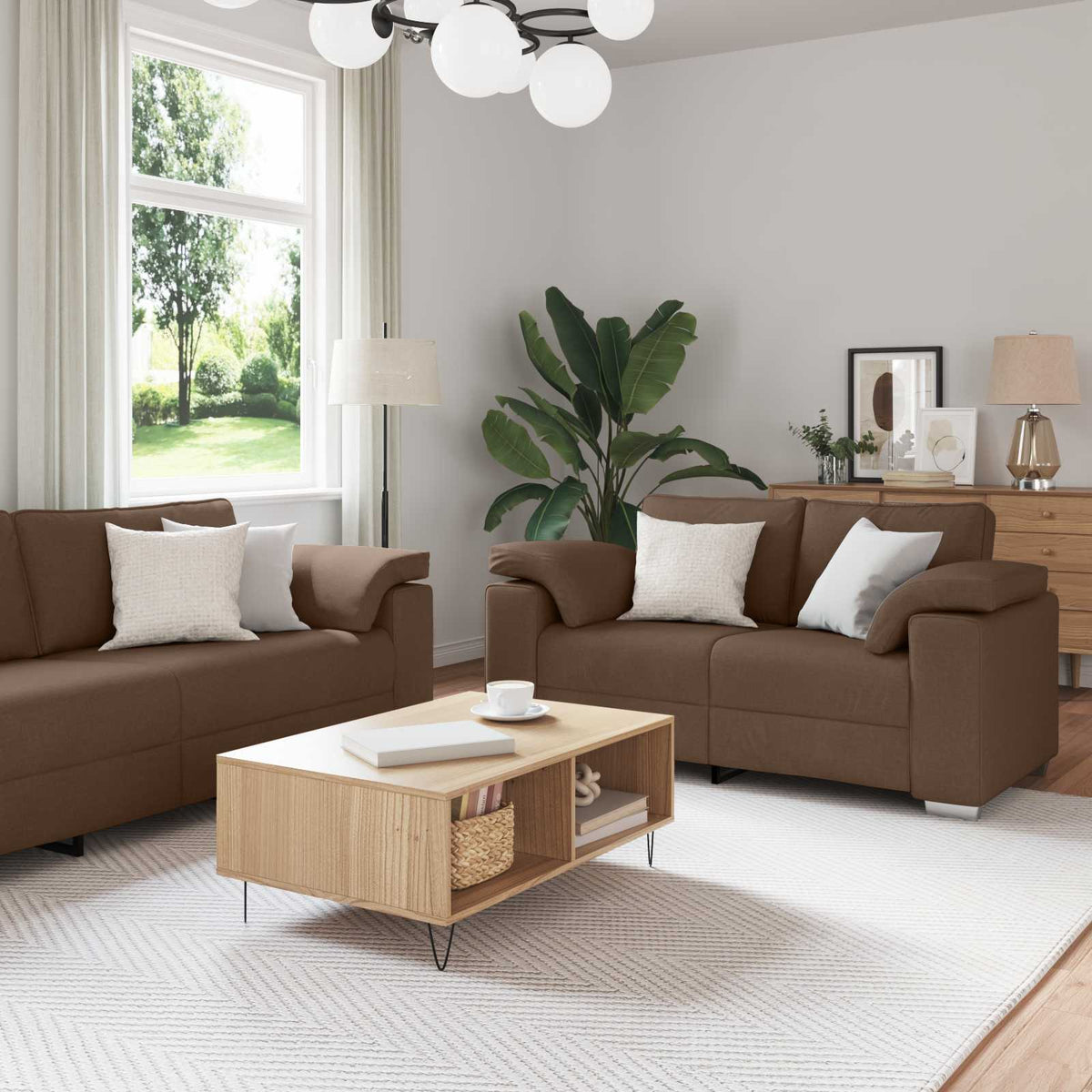 vidaXL Sofa 3 szt. Brązowy Tkanina lniana