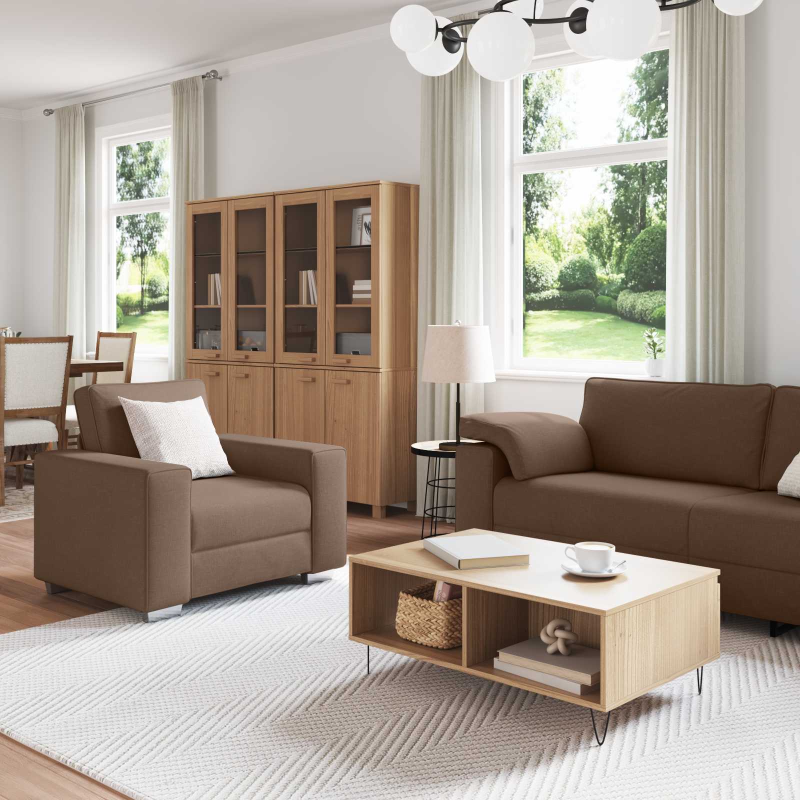vidaXL Sofa 3 szt. Brązowy Tkanina lniana