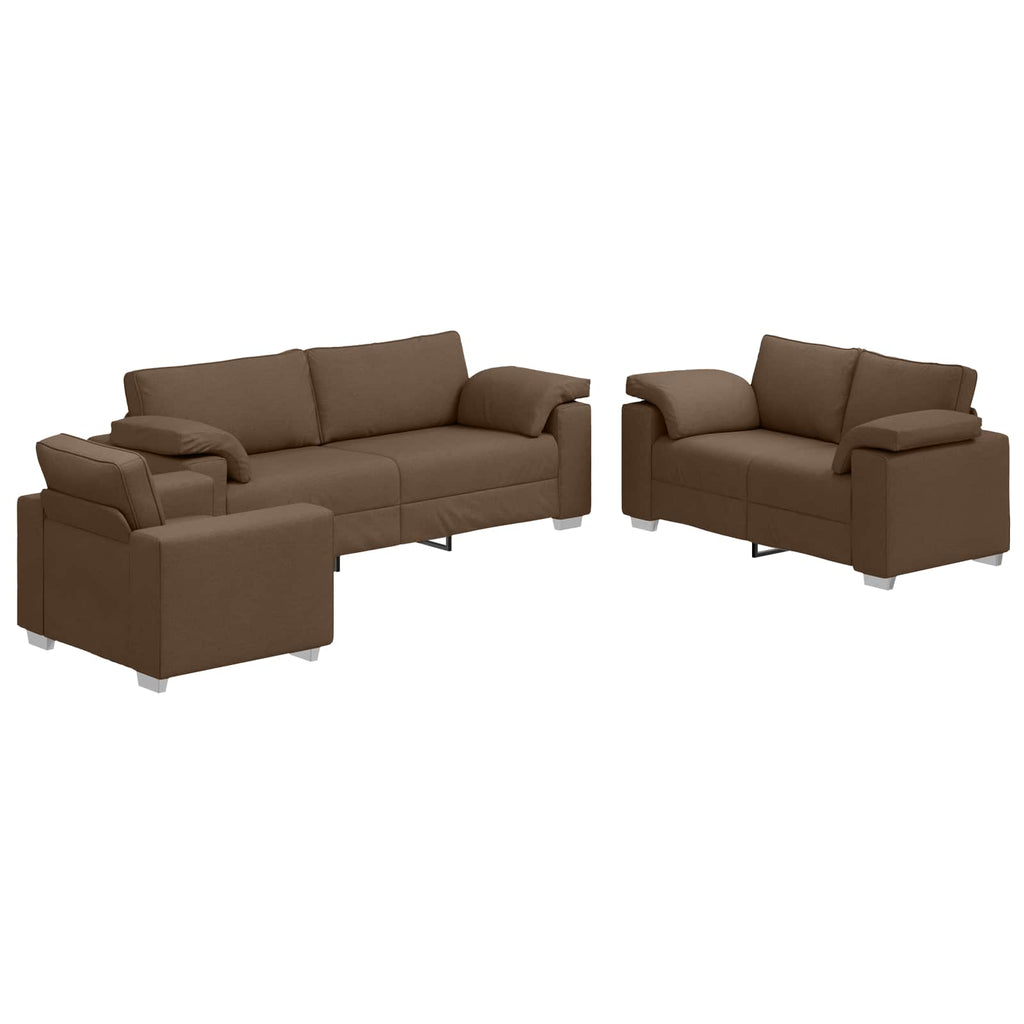 vidaXL Sofa 3 szt. Brązowy Tkanina lniana