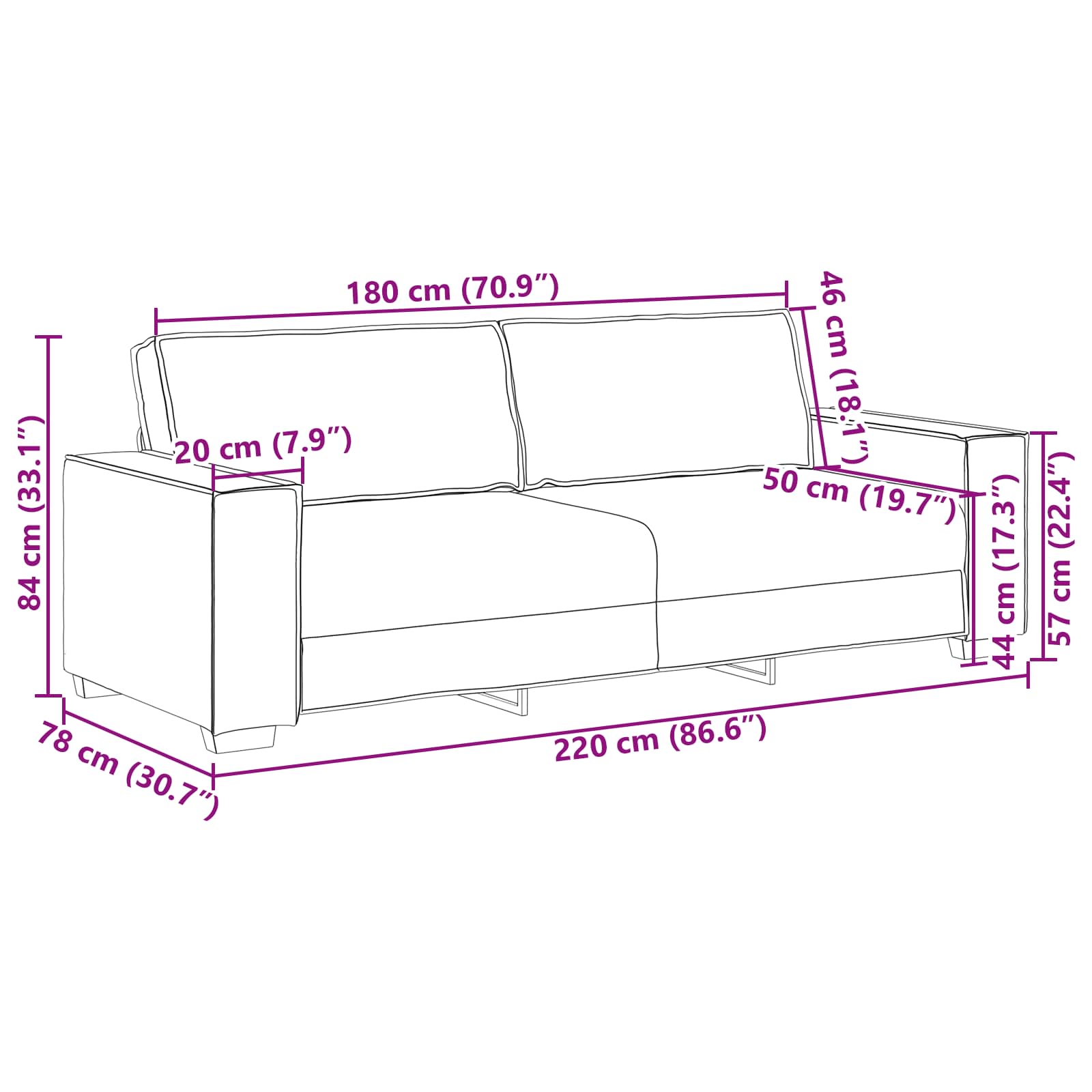 vidaXL Sofa 2 pcs Beżowy 220 x 80 x 84 cm Tkanina lniana