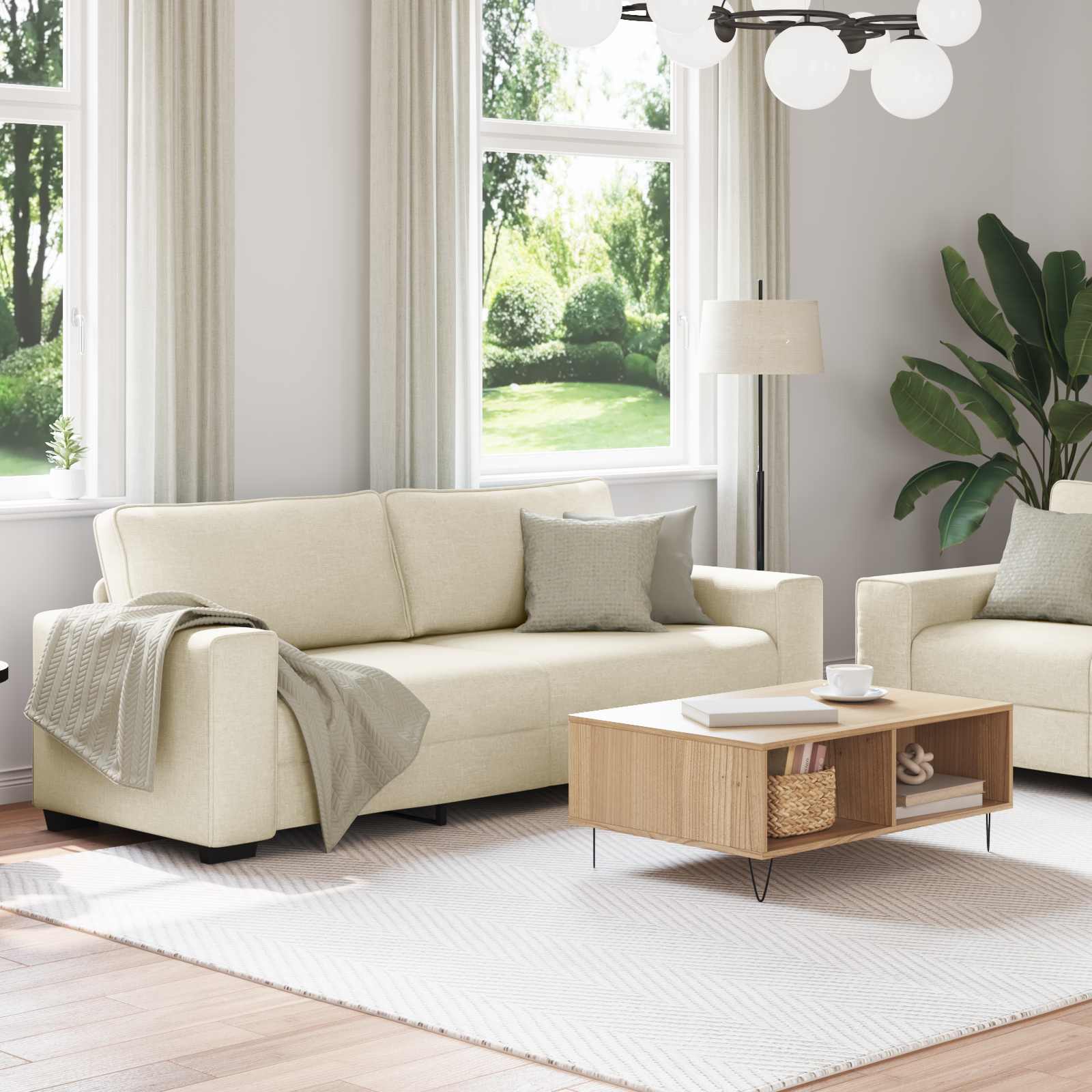 vidaXL Sofa 2 pcs Beżowy 221 x 80 x 82 cm Tkanina lniana