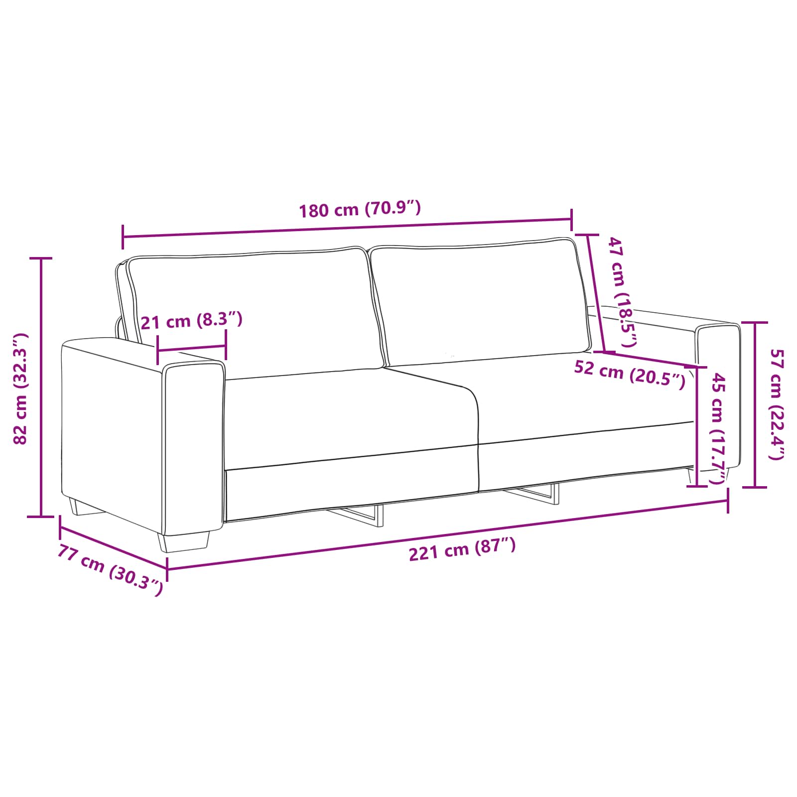 vidaXL Sofa 2 pcs Beżowy 221 x 80 x 82 cm Tkanina lniana