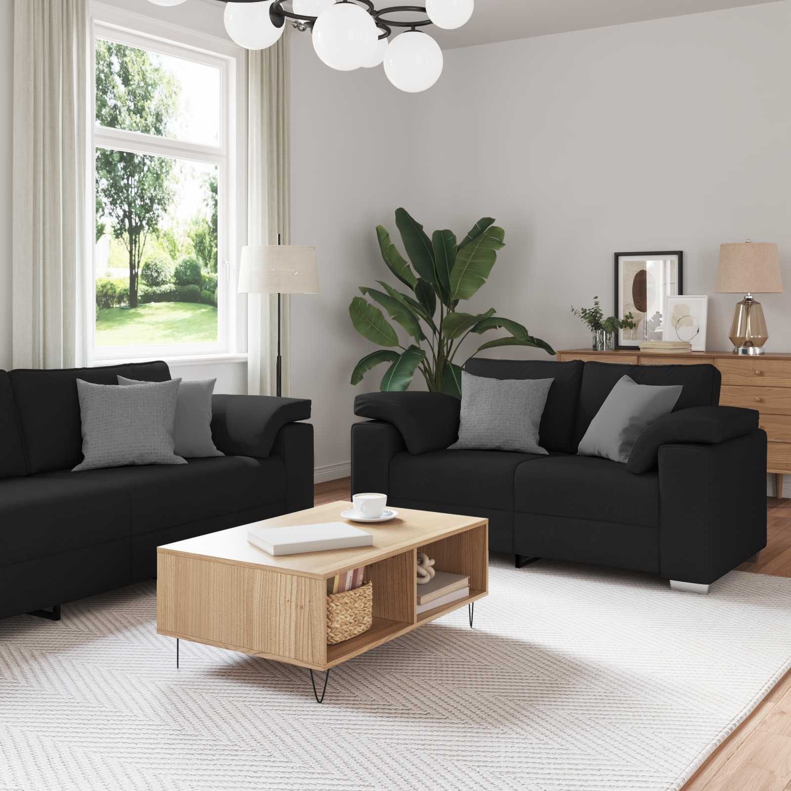 vidaXL Sofa 2 pcs Czarny 219 x 80 x 82 cm tkanina