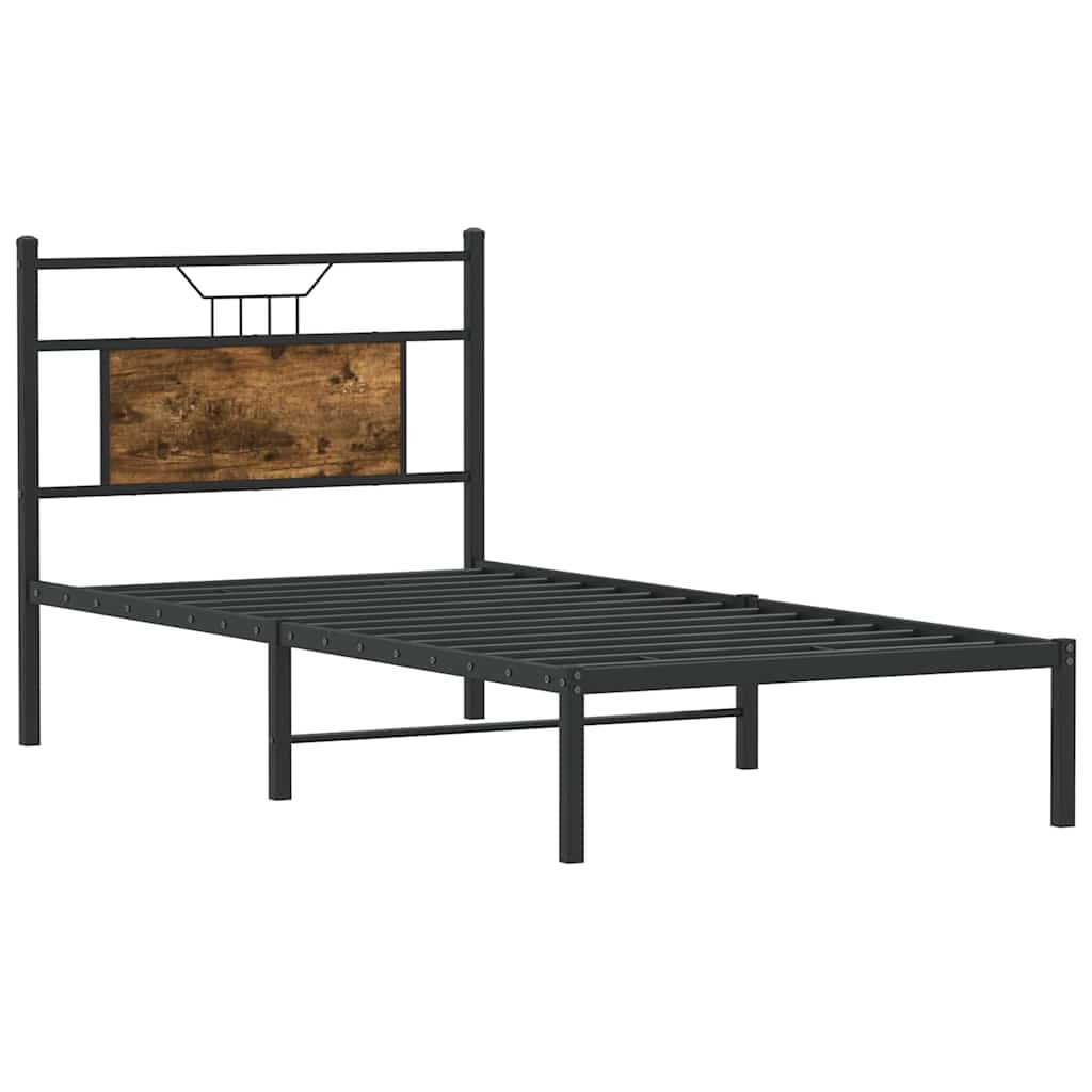 vidaXL Łóżko bez materaca, przydymiony dąb, 75x190 cm