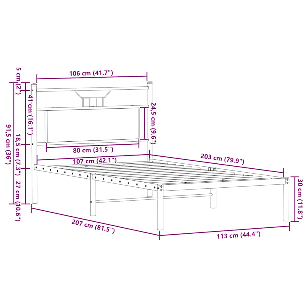 vidaXL Rama łóżka bez materaca dąb wędzony 107x203 cm Drewno klejone