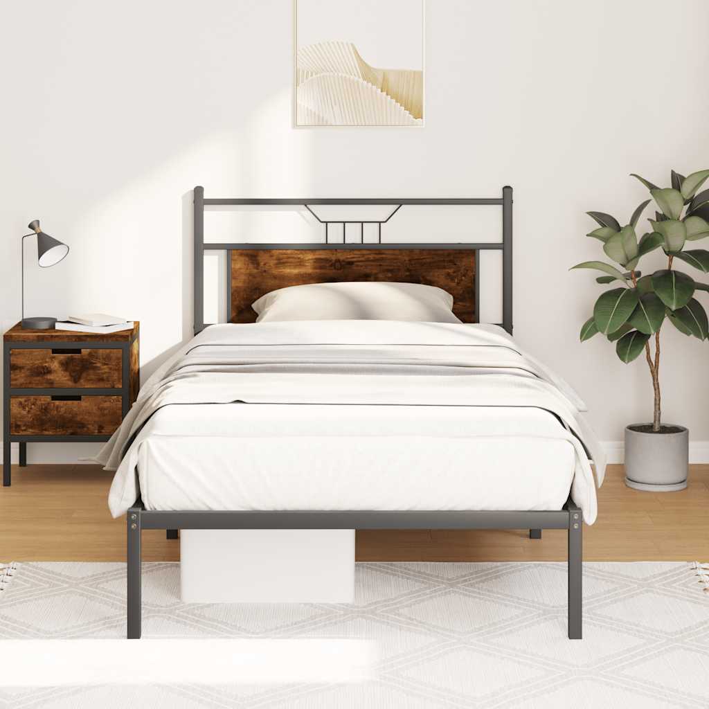 vidaXL Rama łóżka bez materaca dąb wędzony 107x203 cm Drewno klejone