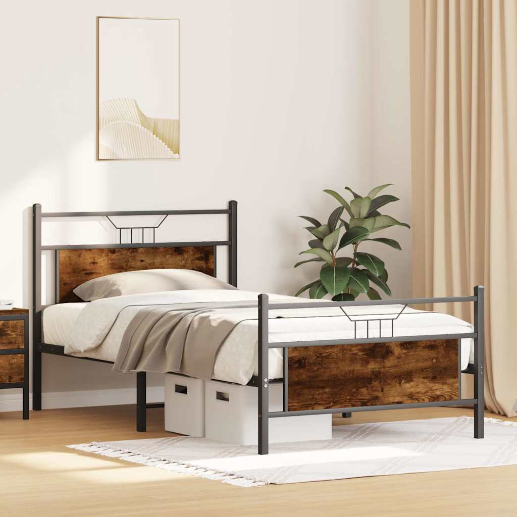 vidaXL Rama łóżka bez materaca dąb wędzony 107x203 cm Drewno klejone