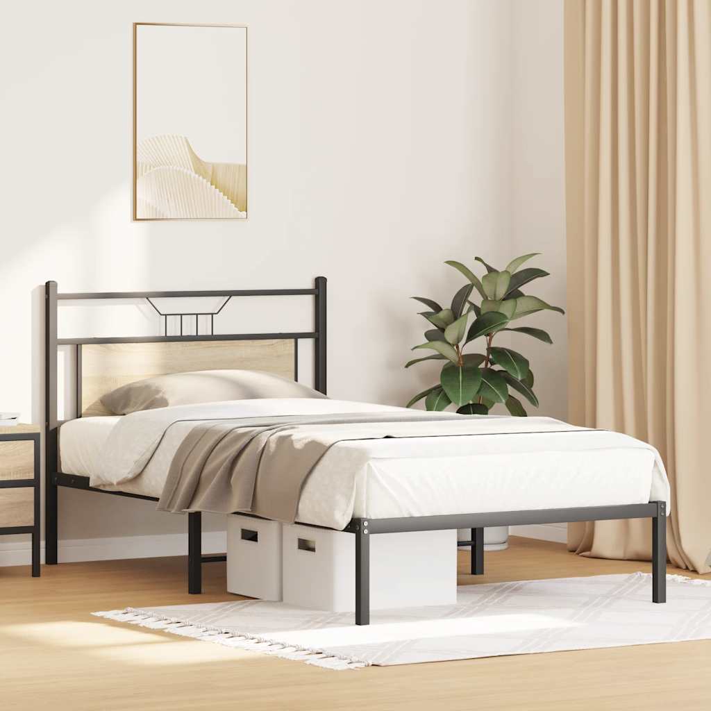 vidaXL Rama łóżka bez materaca Dąb Sonoma 107x203 cm Drewno klejone