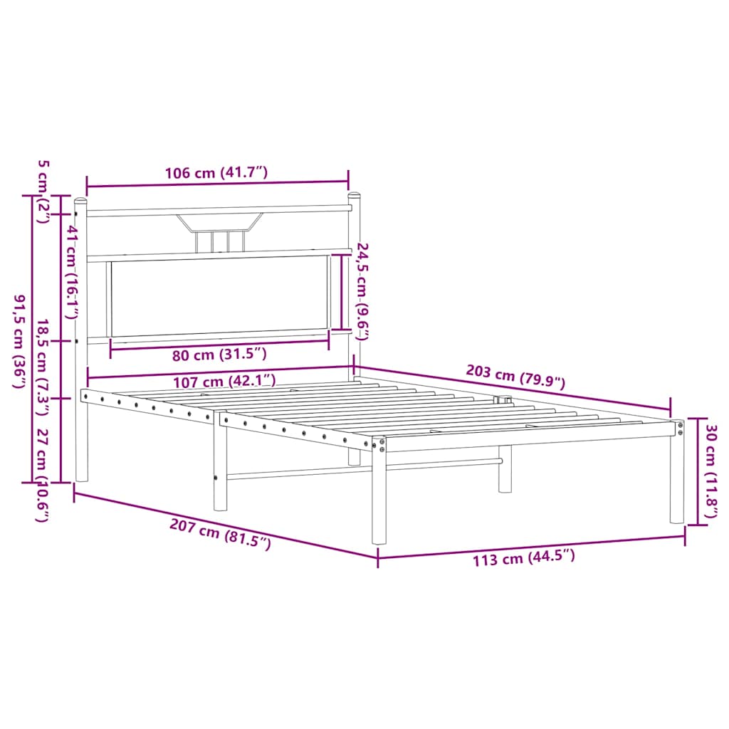 vidaXL Rama łóżka bez materaca Dąb Sonoma 107x203 cm Drewno klejone