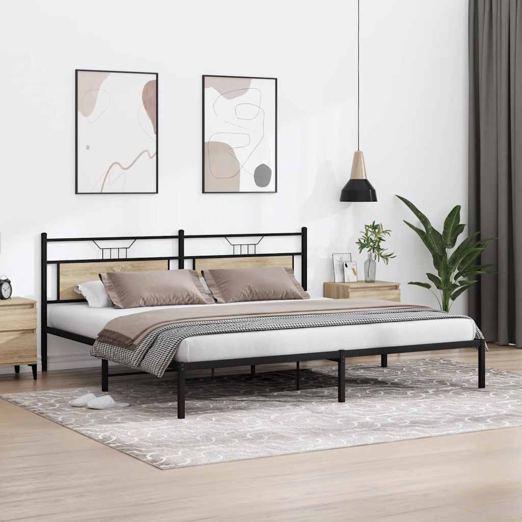 vidaXL Rama łóżka bez materaca Sonoma Oak 193x201 cm Drewno klejone